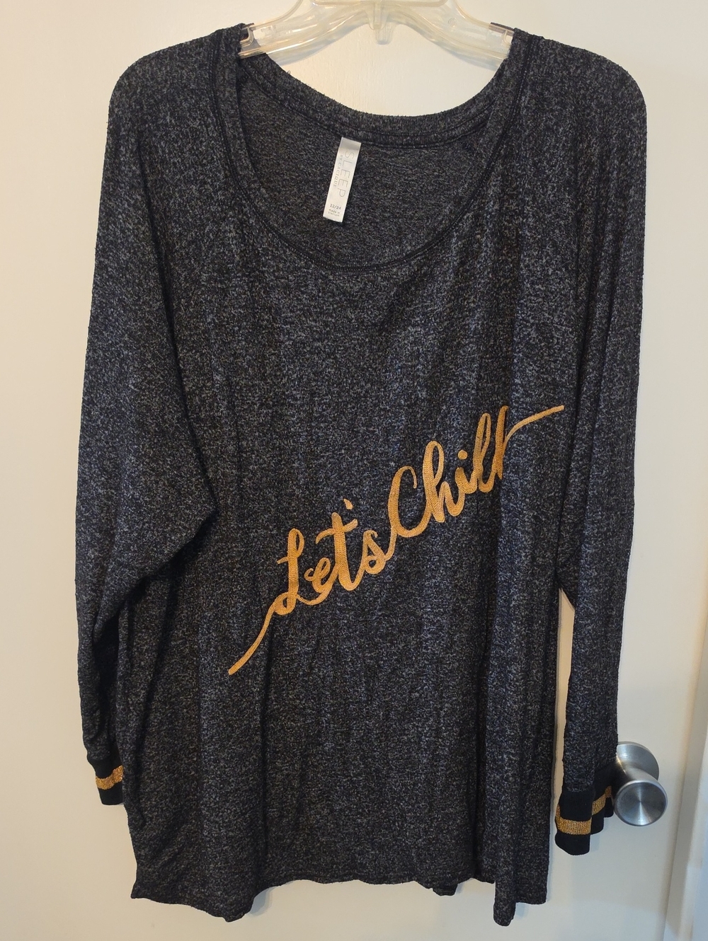 Cacique Black Long Sleeve Pajama Top with Gold Script